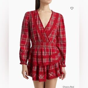 NWT Love Shack Fancy Milena Plaid Long Sleeve Mini Dress
